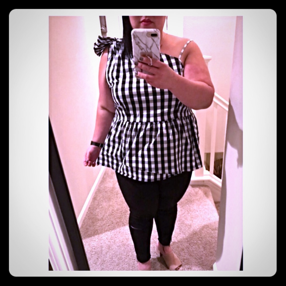 Who What Wear Gingham one shoulder Peplum top XL